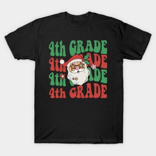 Christmas Teacher 4th Grade Santa Hat Back To School T-Shirt